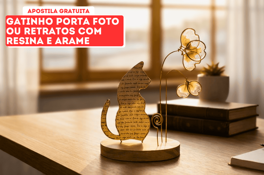 Gatinho porta foto ou recados com resina e arame