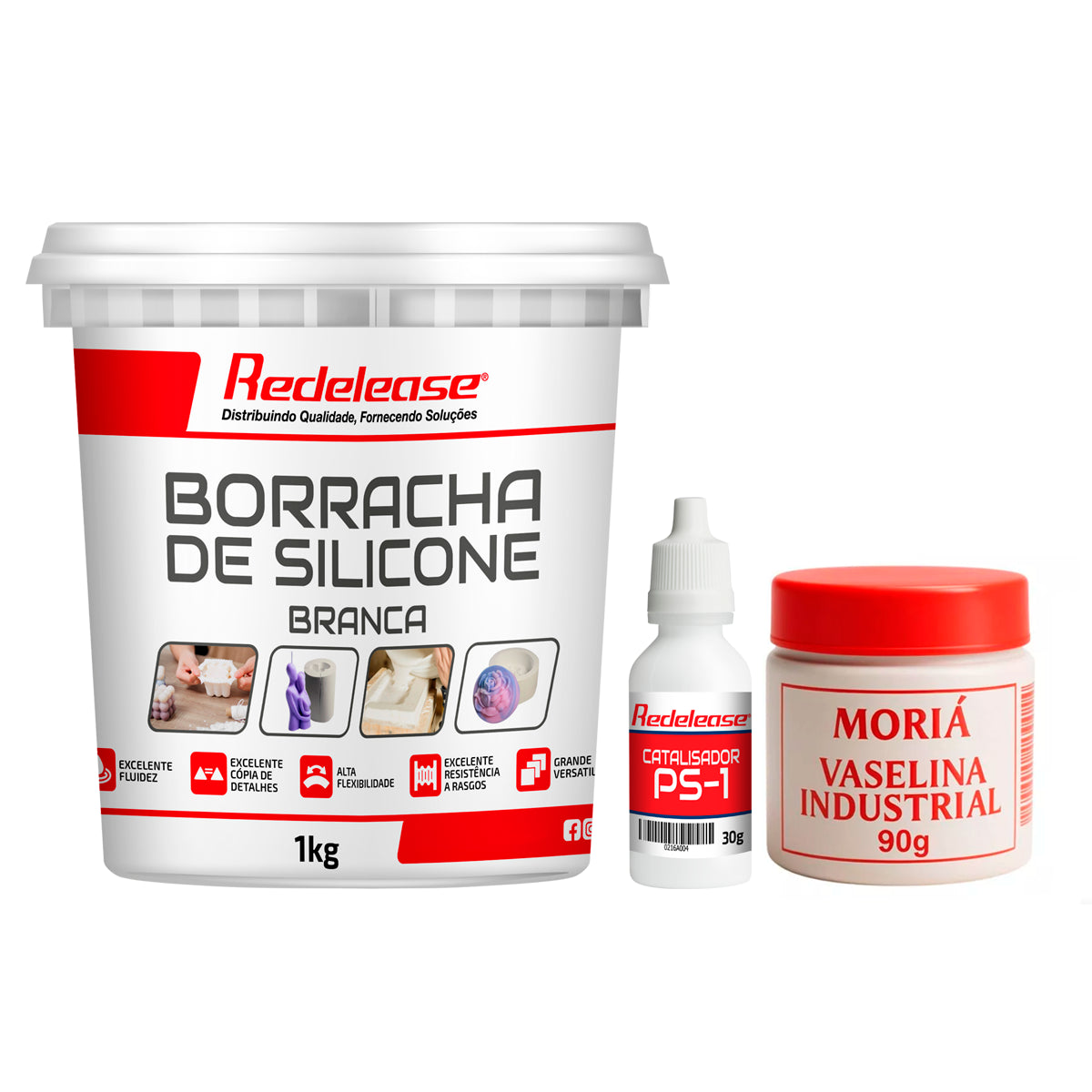 Kit Borracha De Silicone Branca C/ Catalisador + Vaselina