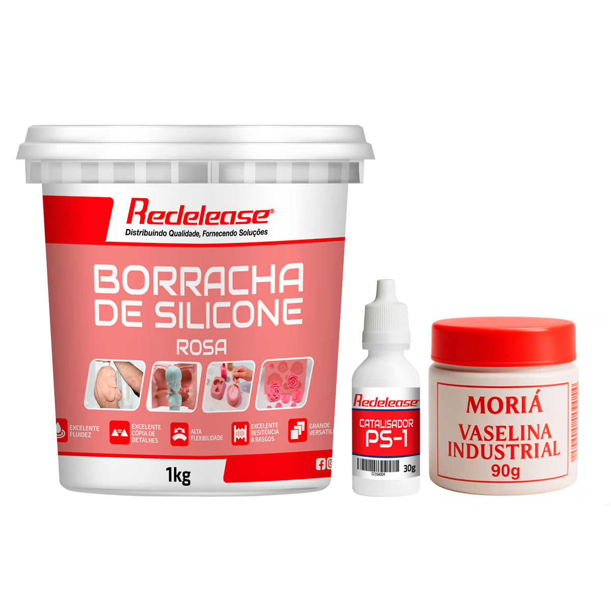 Kit Borracha De Silicone Rosa C/ Catalisador + Vaselina