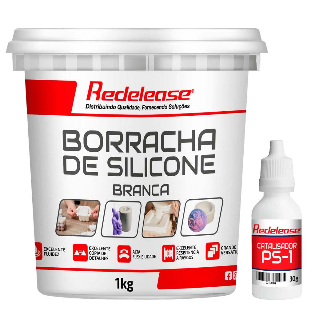 Balde de borracha de silicone branca 1kg com catalisador PS-1 para moldes artesanais