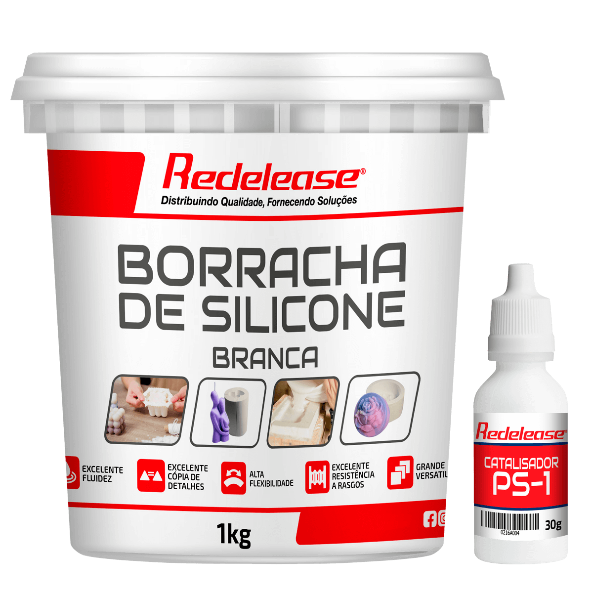 Balde de borracha de silicone branca 1kg com catalisador PS-1 para moldes artesanais