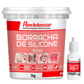 Pote de 1kg de borracha de silicone rosa com catalisador PS-1 para moldes artesanais.