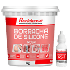 Pote de 1kg de borracha de silicone rosa com catalisador PS-1 para moldes artesanais.