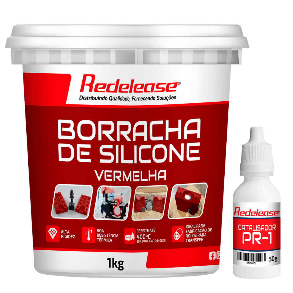 Pote de borracha de silicone vermelha rígida 1kg com catalisador PR-1 para fundição.