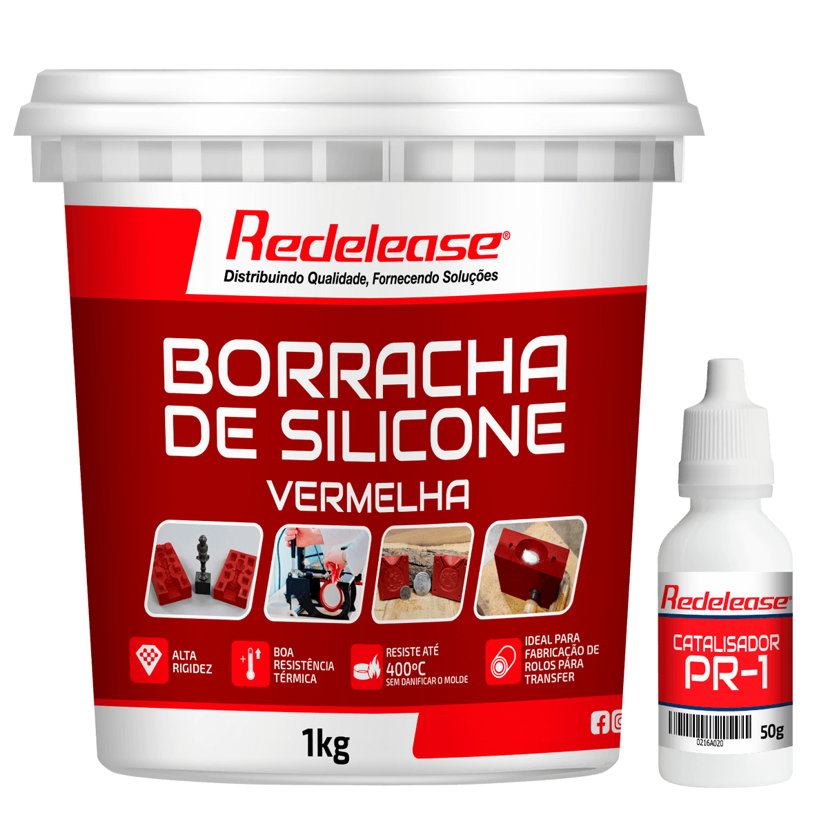 Pote de borracha de silicone vermelha rígida 1kg com catalisador PR-1 para fundição.