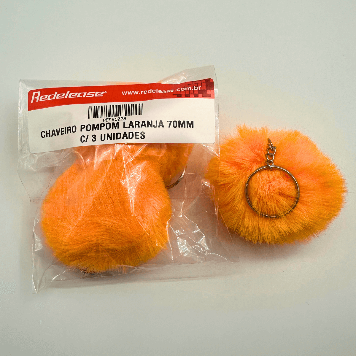 Chaveiro Pompom Pelúcia Laranja 70 mm (3 Un)