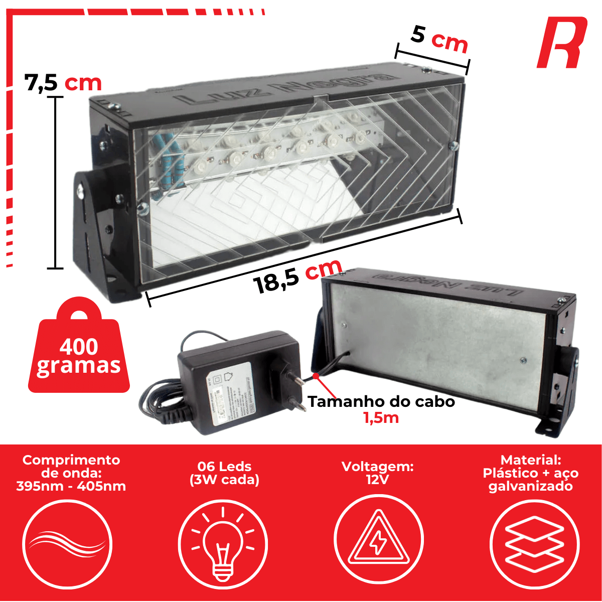 Lâmpada Refletor Luz Negra Profissional Lâmpada Led/uv