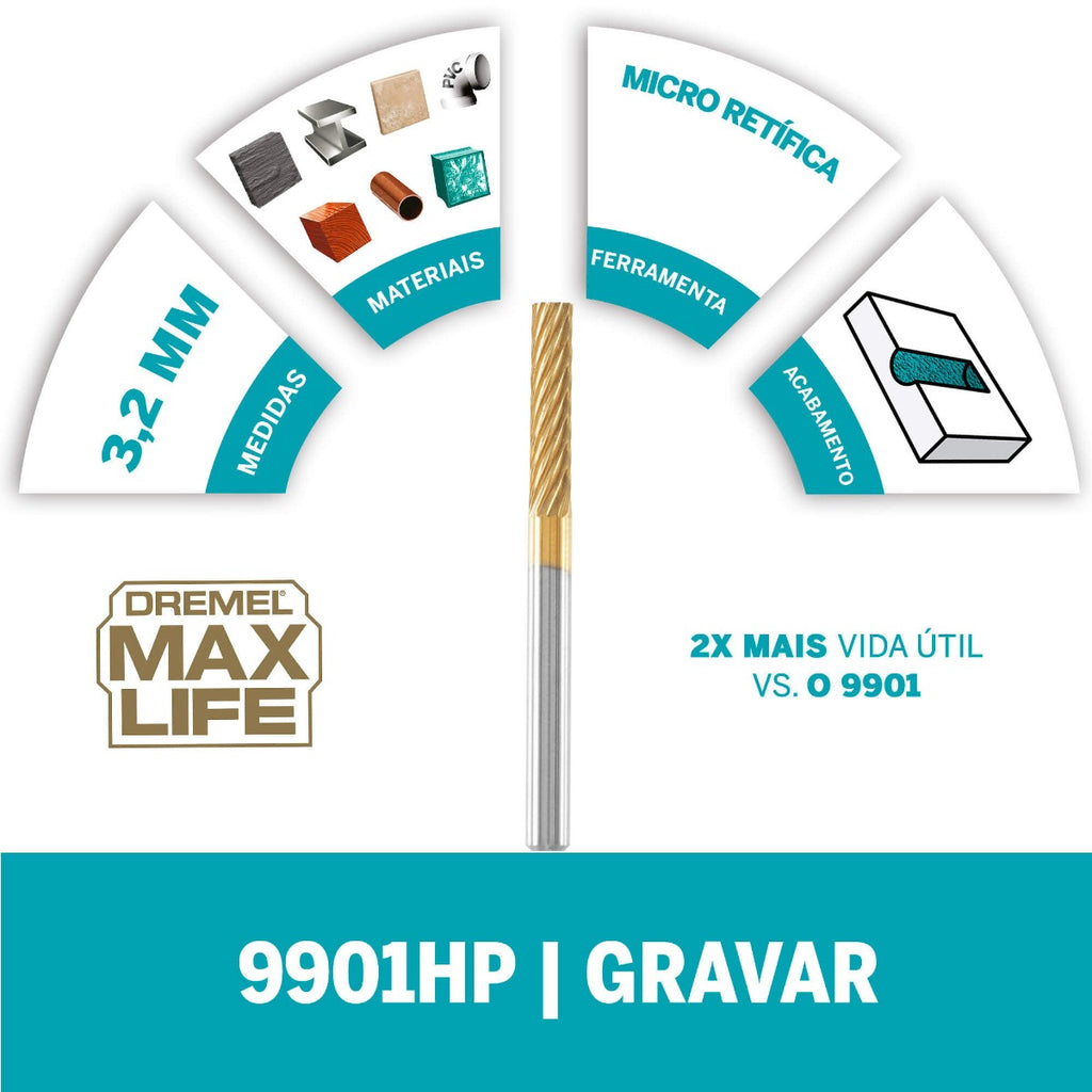 Escareador Dremel Max Life Para Esculpir De Ponta Quadrada De 3,2mm (Modelo 9901HP)