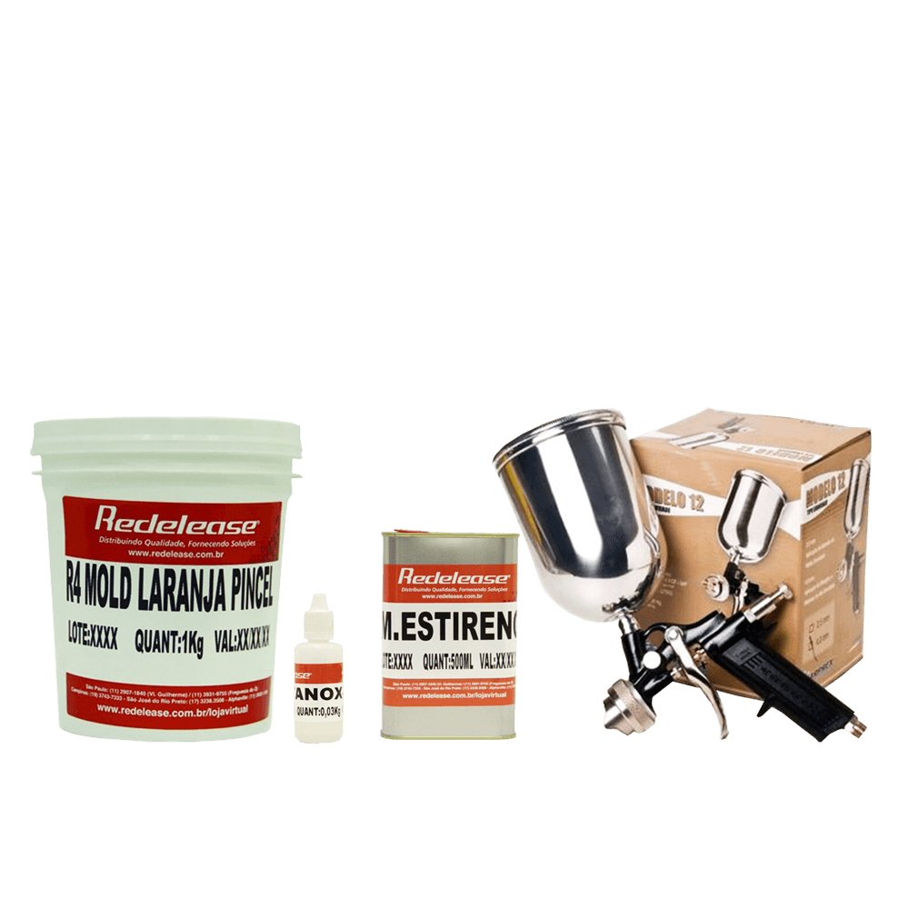 Kit Gel Coat Molde Iso Laranja C/ Catalisador e Diluente + Pistola Modelo 12 (Bico 4mm)