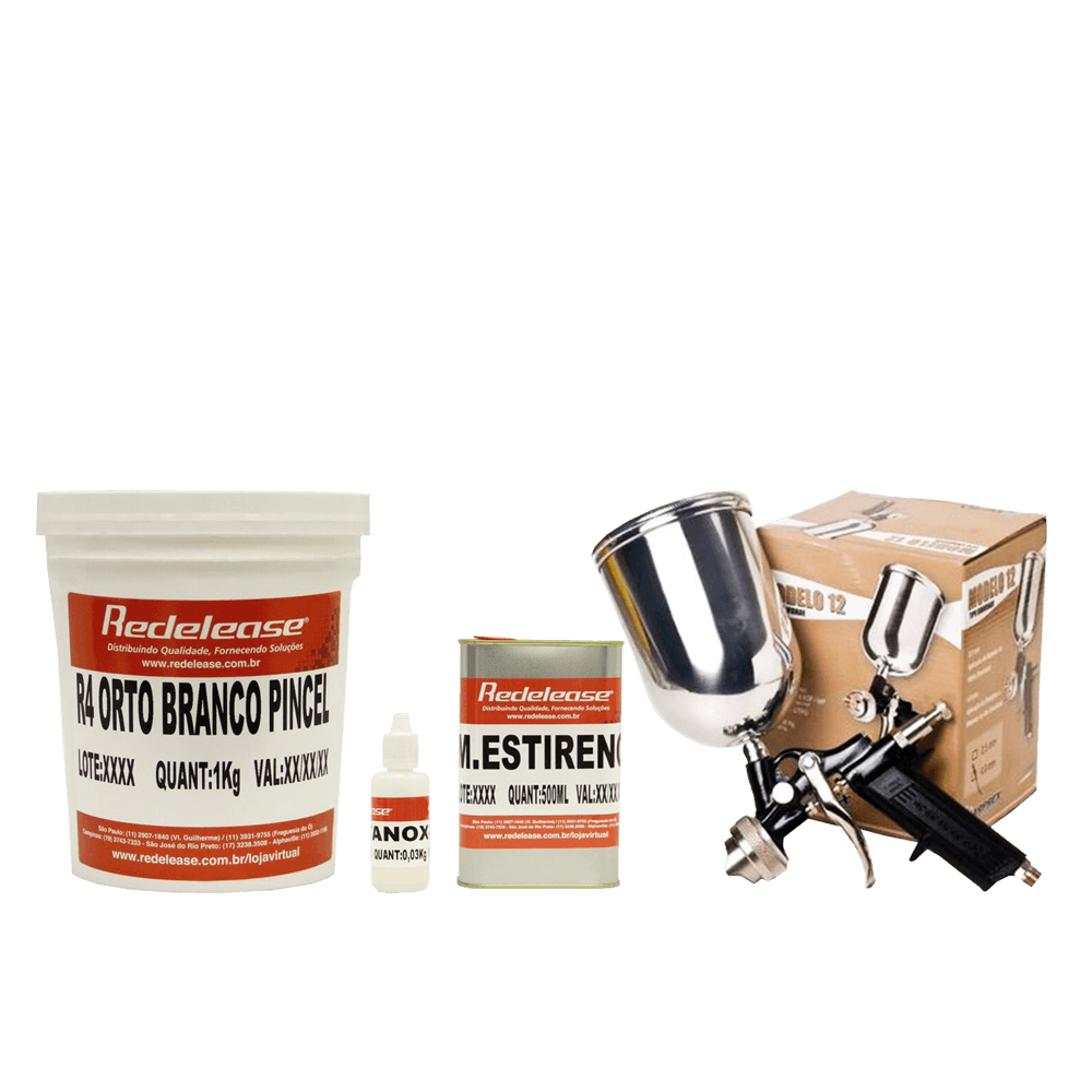 Kit Gel Coat Orto Branco C/ Catalisador e Diluente + Pistola Modelo 12 (Bico 4mm)