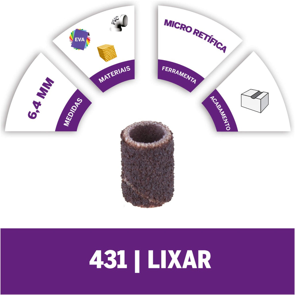 Haste Para Lixar De 6,4mm Com Tubo De Lixa De Grão Grosso 6 Unidades (Modelo 431)