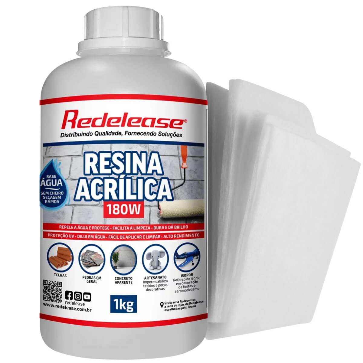 Kit de reparo com resina acrílica base água para esculturas em isopor, 1kg, e manta.