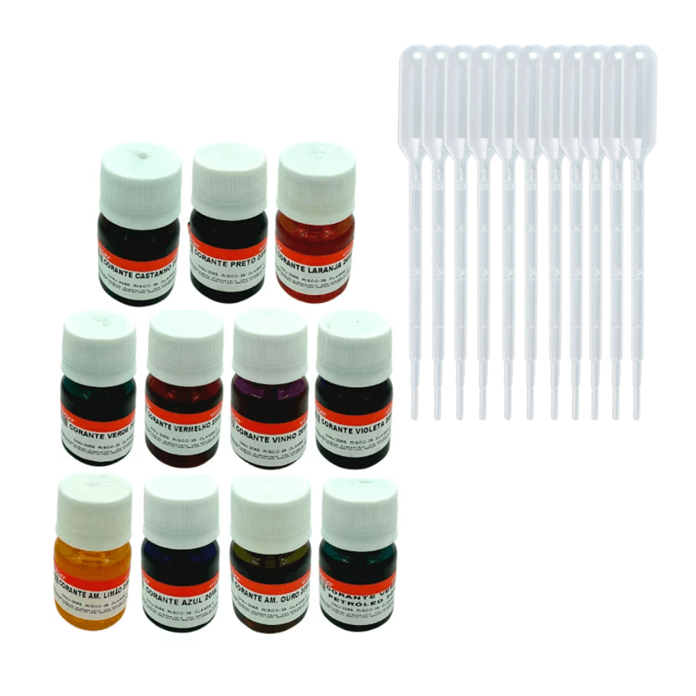 Kit Econômico TODOS os Corantes Translúcidos Com Pipetas de Brinde