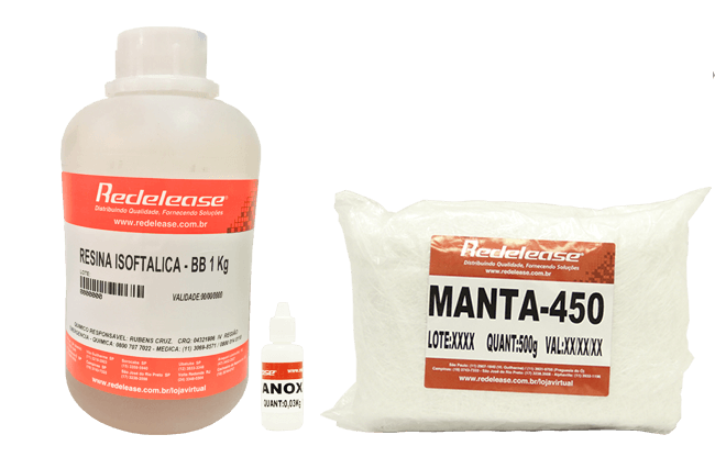 Kit de reparo com resina isoftálica 1kg, manta 450 500g e catalisador para piscinas e caixas d'água