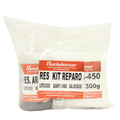 Kit reparo fibra de vidro embalado, contendo resina e componentes para conserto.