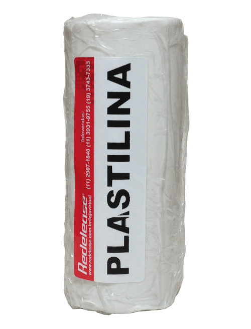 Barra de massa plastilina branca 500g embalada, etiqueta plastilina visível