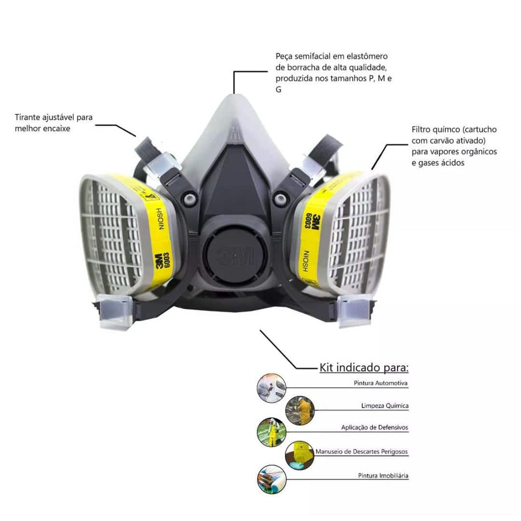 Respirador Reutilizável Semifacial 3M 6200 com Cartucho 6003