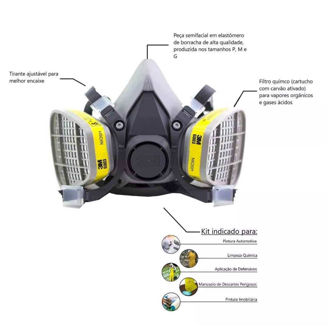 Respirador Reutilizável Semifacial 3M 6200 com Cartucho 6003