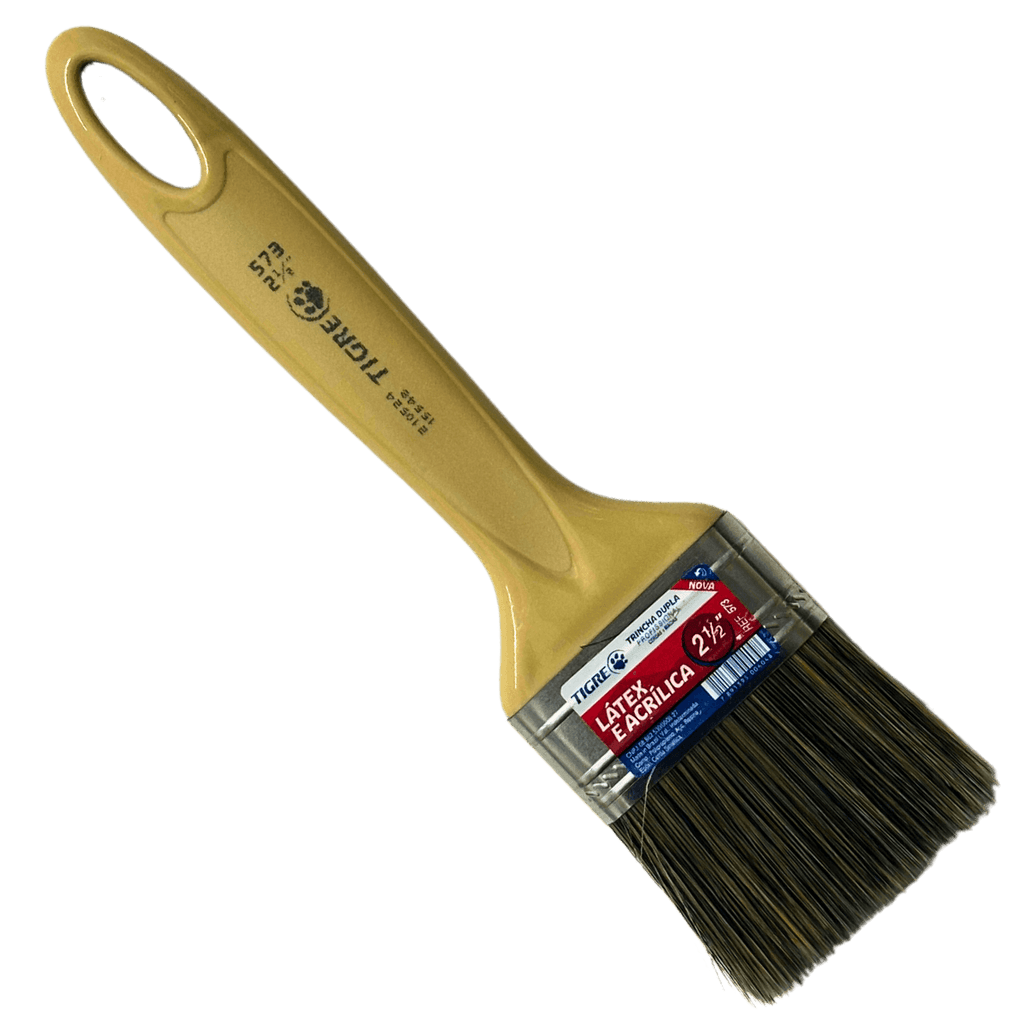 Pincel trincha de cerdas sintéticas cabo plástico bege para pintura látex e acrílica 2,5"