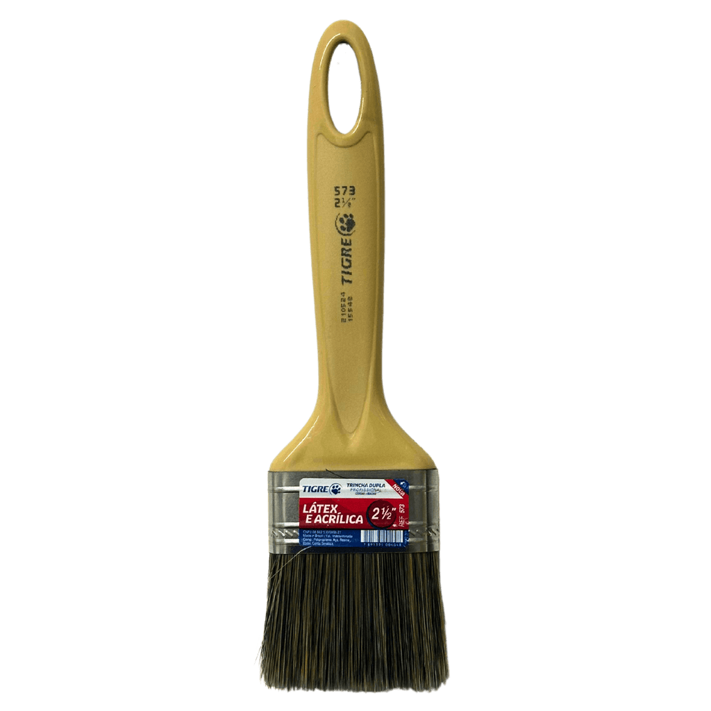 Pincel trincha amarela 2,5 polegadas para pintura látex e acrílica, cabo plástico.