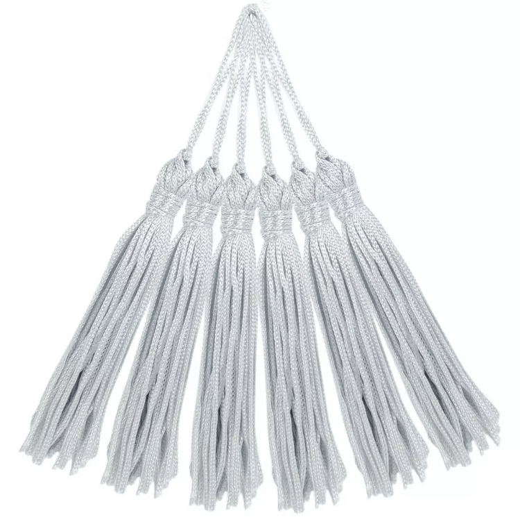 Pingente de Seda Tassel Franja Cinza Claro 7cm (10 Un)