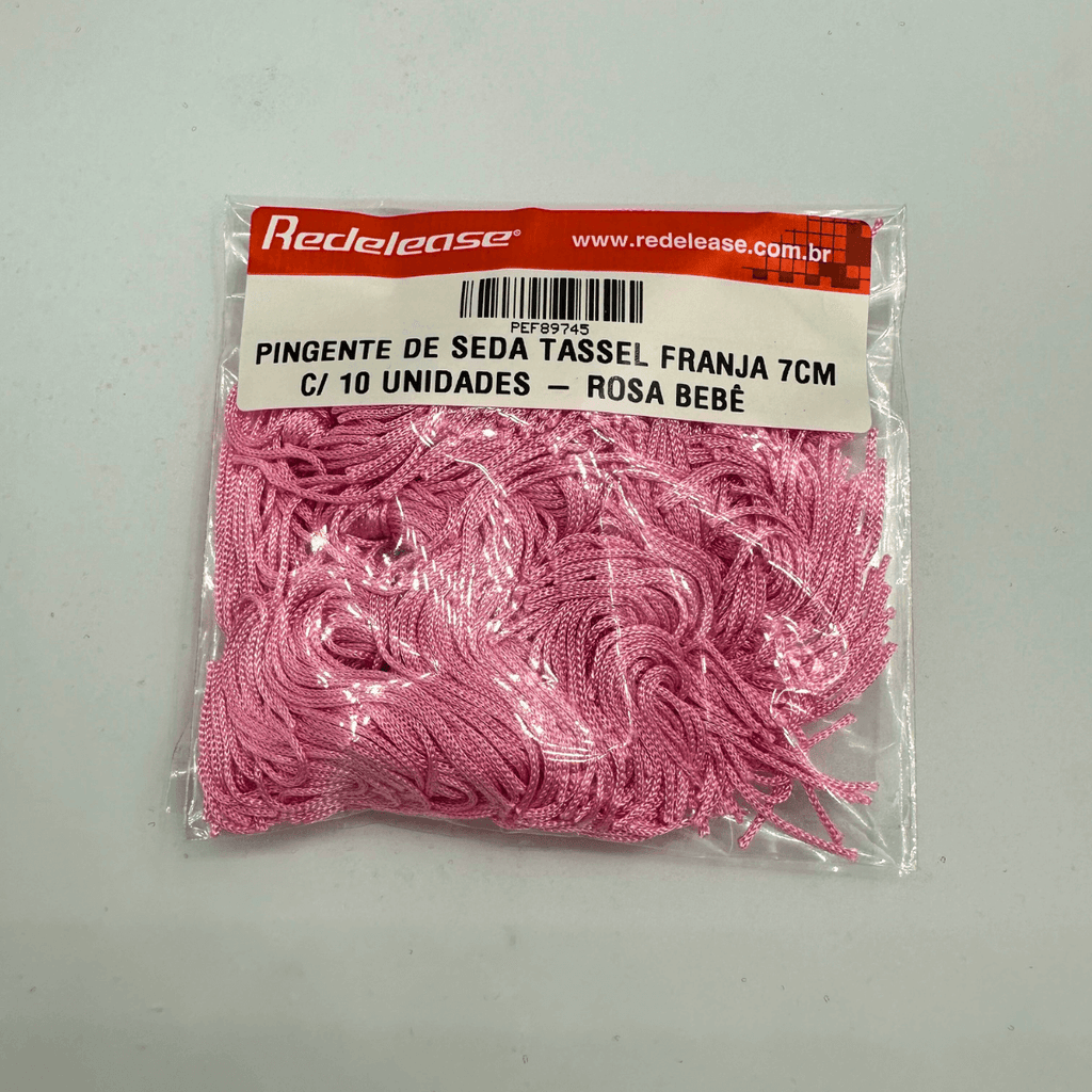 Pingente de Seda Tassel Franja Rosa Bebê 7cm (10 Un)