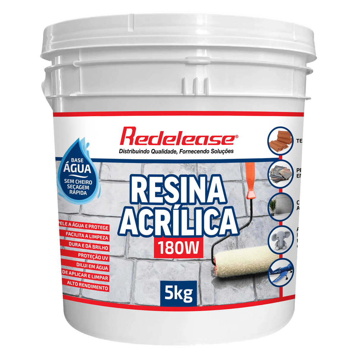 Balde de 5kg de resina acrílica base água para pisos, impermeabilizante, secagem rápida.