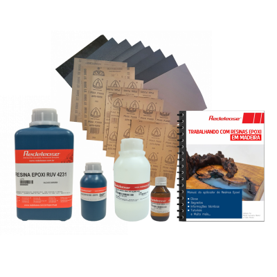 Kit Resina Epoxi Transparente para Acabamento em Trabalhos de Marcenaria + Apostila Manual do Aplicador (Brinde)