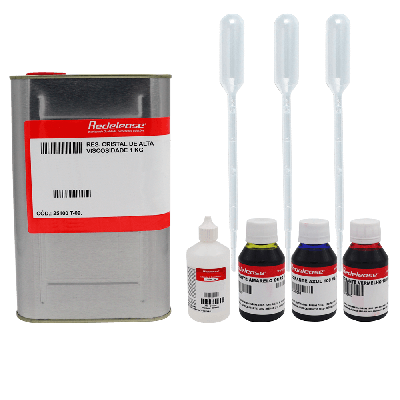 Resina Cristal de Alta Viscosidade Com Catalisador + Corantes Primarios Com Pipetas de Brinde