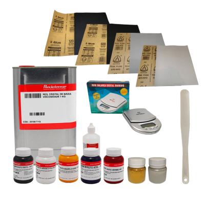 Kit de Resina cristal, pigmentos e ferramentas (Opção 6)