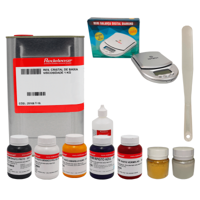 Kit de Resina cristal, pigmentos e ferramentas (Opção 5)