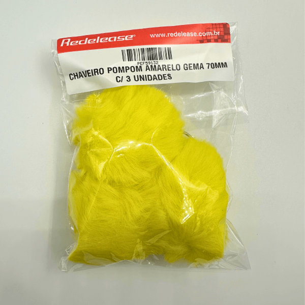 Chaveiro Pompom Pelúcia Amarelo Gema 70 mm (3 Un)