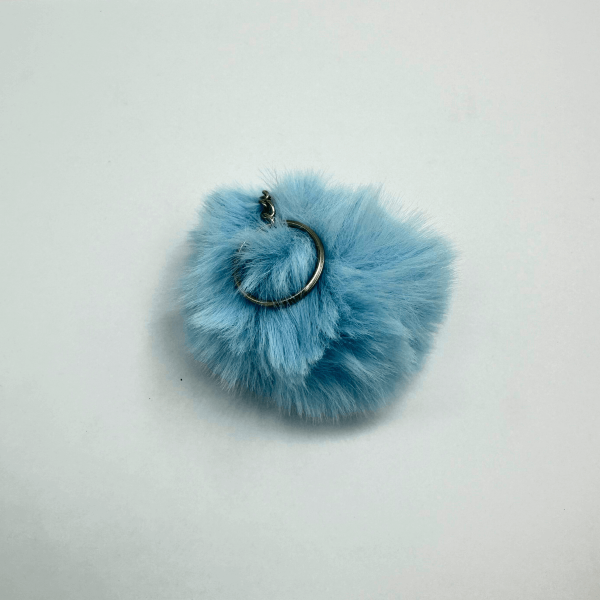 Chaveiro Pompom Pelúcia Azul Bebê 70 mm (3 Un)