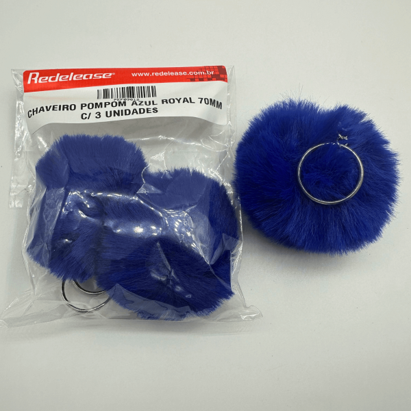 Chaveiro Pompom Pelúcia Azul Royal 70 mm (3 Un)