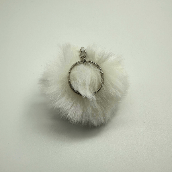 Chaveiro Pompom Pelúcia Branco 70 mm (3 Un)