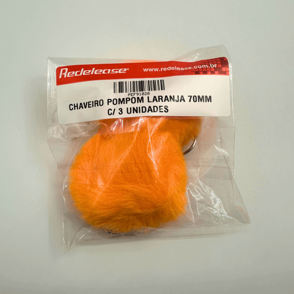 Chaveiro Pompom Pelúcia Laranja 70 mm (3 Un)