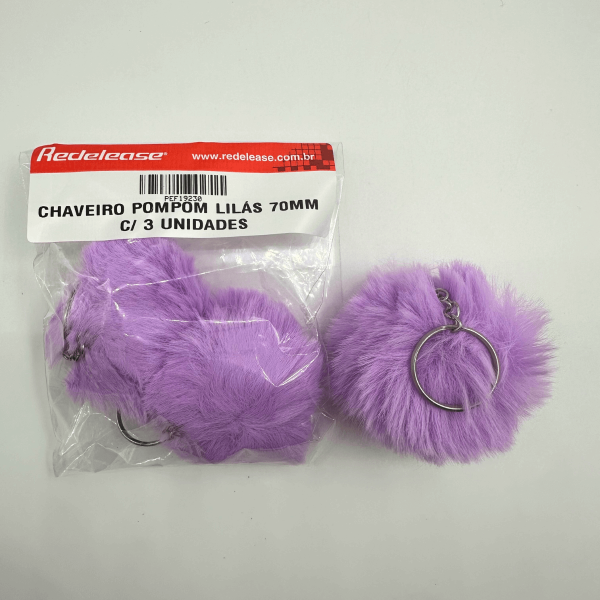 Chaveiro Pompom Pelúcia Lilás 70 mm (3 Un)