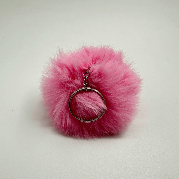 Chaveiro Pompom Pelúcia Rosa Chiclete 70 mm (3 Un)