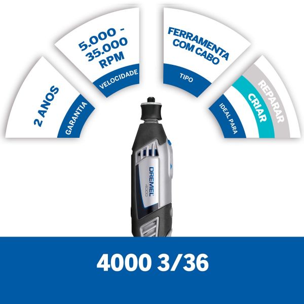 Dremel 4000 Micro Retífica com 3 Acoplamentos, 36 Acessórios e Maleta 127V