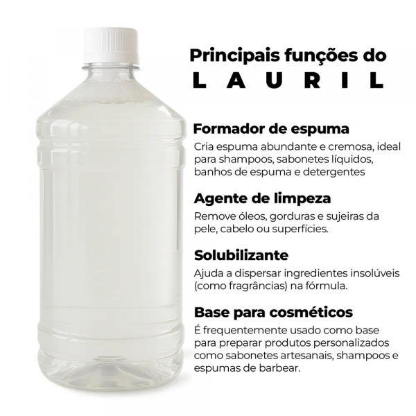 Lauril Líquido Base Espumante Vegetal para Sabonetes, Shampoos e Cosméticos (01 L)