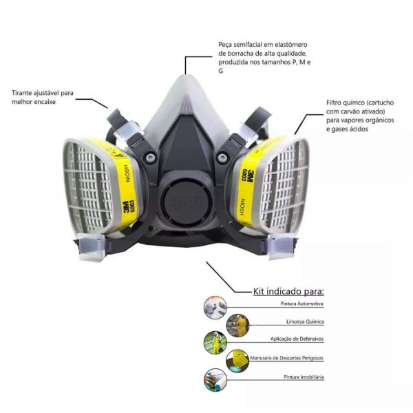 Respirador Reutilizável Semifacial 3M 6200 com Cartucho 6003