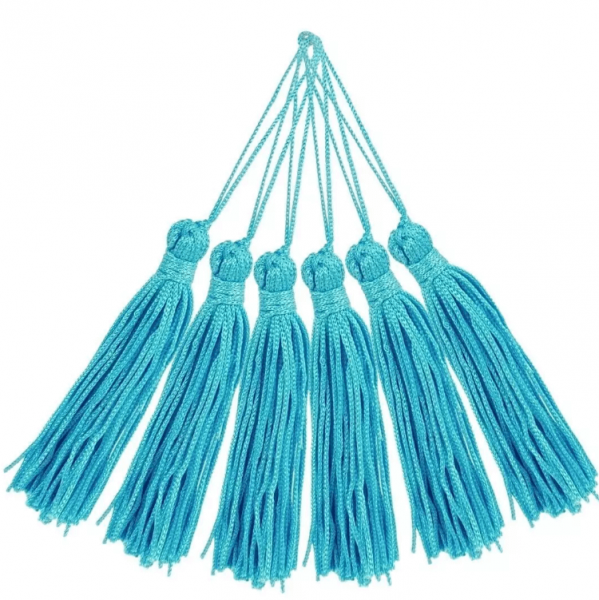 Pingente de Seda Tassel Franja Azul Turquesa 7cm (10 Un)