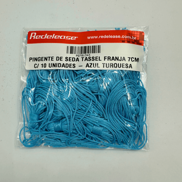 Pingente de Seda Tassel Franja Azul Turquesa 7cm (10 Un)