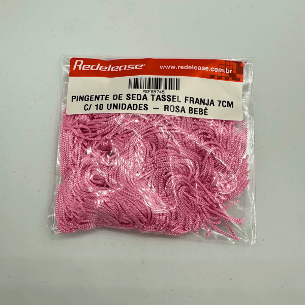 Pingente de Seda Tassel Franja Rosa Bebê 7cm (10 Un)