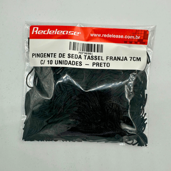 Pingente de Seda Tassel Franja Preto 7cm (10 Un)