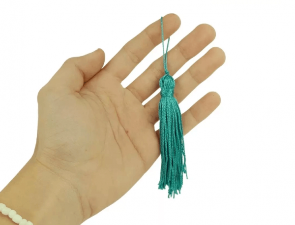 Pingente de Seda Tassel Franja Turquesa Escuro 7cm (10 Un)