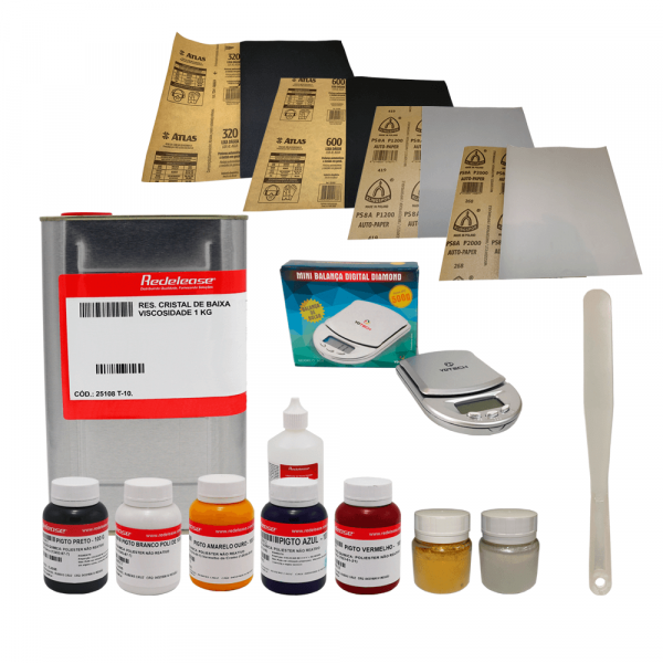 Kit de Resina cristal, pigmentos e ferramentas curso Resina Lab (Opção 6)